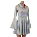 Flashbulb Holographic Trumpet Sleeve Hooded Dress with Pockets - Coquetry Clothing