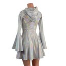 Flashbulb Holographic Trumpet Sleeve Hooded Dress with Pockets - Coquetry Clothing