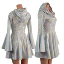 Flashbulb Holographic Trumpet Sleeve Hooded Dress with Pockets - Coquetry Clothing