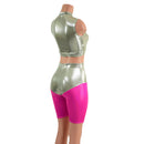Fonda Shorts and Inset Mesh Keyhole Crop in Platinum Metallic - Coquetry Clothing