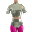 Fonda Shorts and Tee Sleeve Crop in Platinum Metallic - Coquetry Clothing