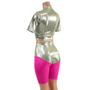 Fonda Shorts and Tee Sleeve Crop in Platinum Metallic - Coquetry Clothing