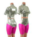 Fonda Shorts and Tee Sleeve Crop in Platinum Metallic - Coquetry Clothing