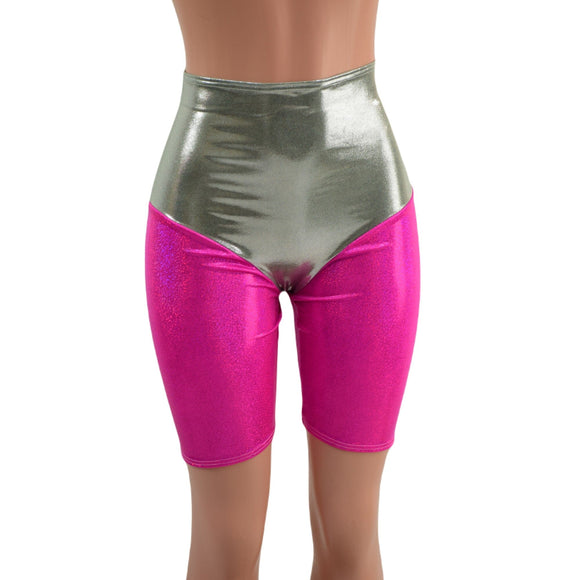 Fonda Shorts in Platinum and Neon Pink Sparkly Jewel - Coquetry Clothing