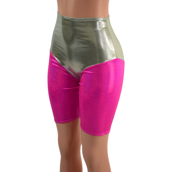 Fonda Shorts in Platinum and Neon Pink Sparkly Jewel - Coquetry Clothing