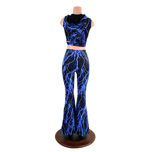 Front Lace Up High Waist Solar Flares and Wrap & Tie Hooded Crop - Coquetry Clothing