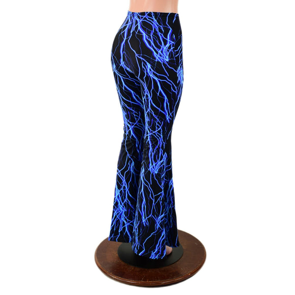 Front Lace Up High Waist Solar Flares in Neon Blue Lightning - Coquetry Clothing
