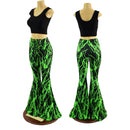 Front Lace Up High Waist Solar Flares in Neon Green Lightning - Coquetry Clothing