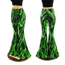Front Lace Up High Waist Solar Flares in Neon Green Lightning - Coquetry Clothing