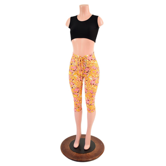 Front Laceup Capri Leggings in What The Floral - Coquetry Clothing