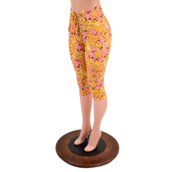 Front Laceup Capri Leggings in What The Floral - Coquetry Clothing