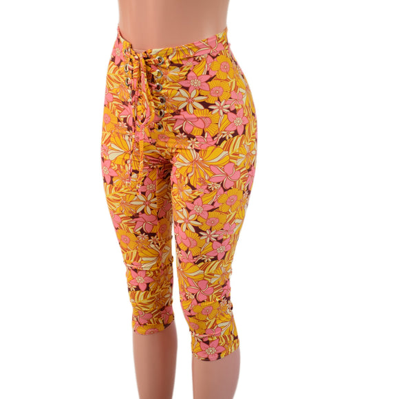 Front Laceup Capri Leggings in What The Floral - Coquetry Clothing