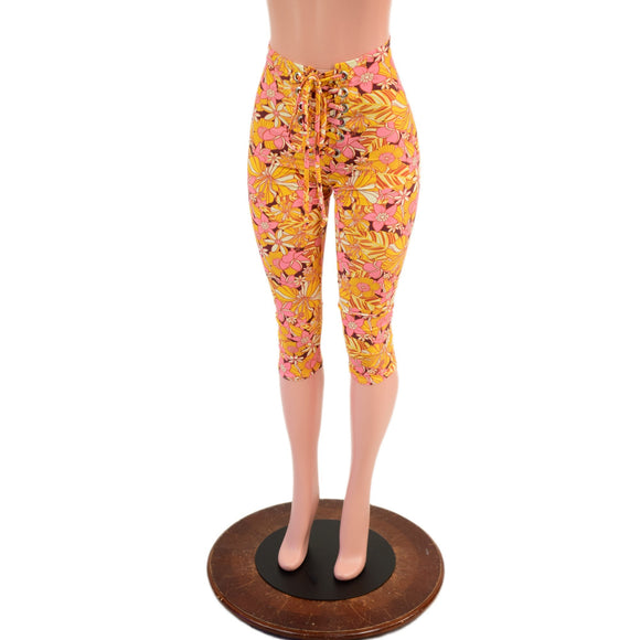 Front Laceup Capri Leggings in What The Floral - Coquetry Clothing