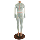 Frostbite Catsuit with White Mesh Waistband, Keyhole, and Sleeve Details - Coquetry Clothing