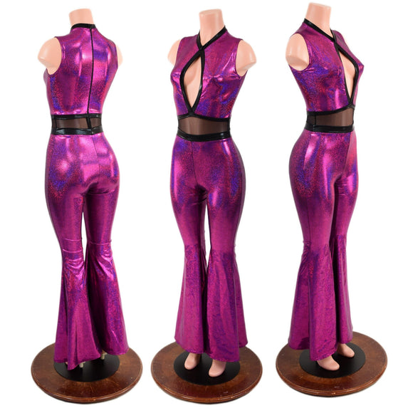 Fuchsia Solar Flare Catsuit with Keyhole Neckline - Coquetry Clothing