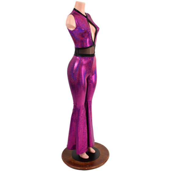 Fuchsia Solar Flare Catsuit with Keyhole Neckline - Coquetry Clothing
