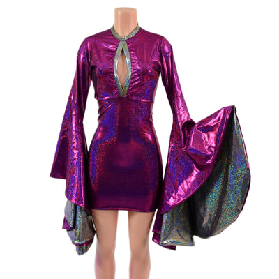 Fuchsia Sparkly Jewel Bodycon Dress with Keyhole and Mini Sorceress Sleeves - Coquetry Clothing