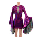 Fuchsia Sparkly Jewel Bodycon Dress with Keyhole and Mini Sorceress Sleeves - Coquetry Clothing