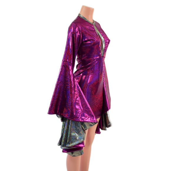 Fuchsia Sparkly Jewel Bodycon Dress with Keyhole and Mini Sorceress Sleeves - Coquetry Clothing