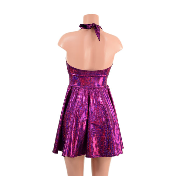 Fuchsia Sparkly Jewel Halter Skater Dress - Coquetry Clothing