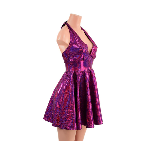 Fuchsia Sparkly Jewel Halter Skater Dress - Coquetry Clothing
