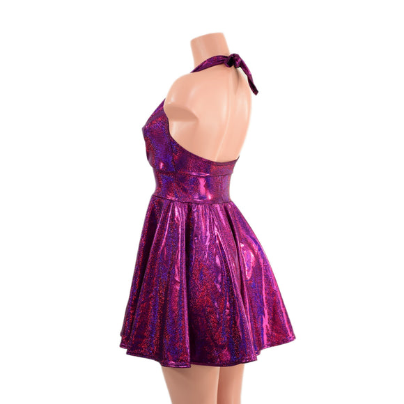 Fuchsia Sparkly Jewel Halter Skater Dress - Coquetry Clothing