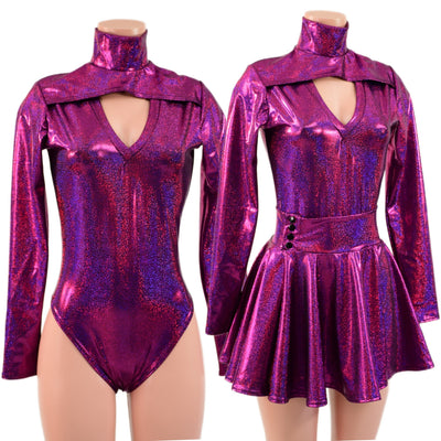Fuchsia Sparkly Jewel Romper and Breakaway Skirt Set - Coquetry Clothing