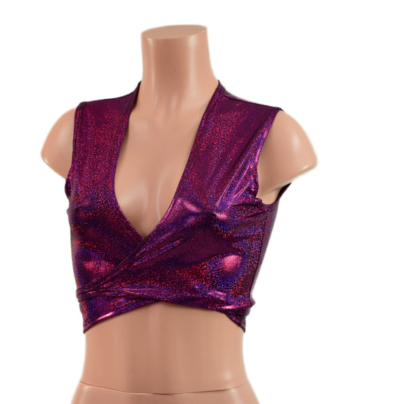 Fuchsia Sparkly Jewel Sleeveless Wrap & Tie Top - Coquetry Clothing