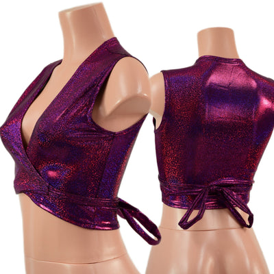 Fuchsia Sparkly Jewel Sleeveless Wrap & Tie Top - Coquetry Clothing