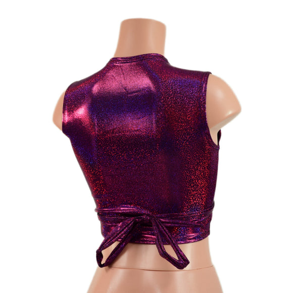 Fuchsia Sparkly Jewel Sleeveless Wrap & Tie Top - Coquetry Clothing