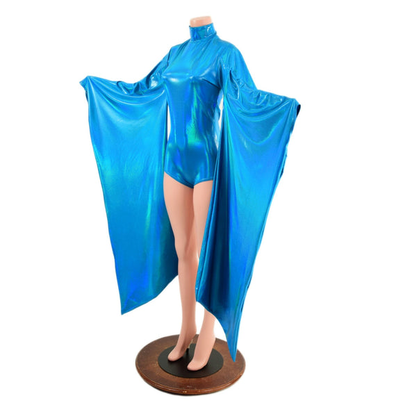 Futuristic Peacock Holographic Kimono Sleeve Romper - Coquetry Clothing