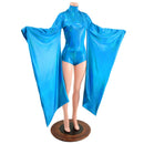 Futuristic Peacock Holographic Kimono Sleeve Romper - Coquetry Clothing