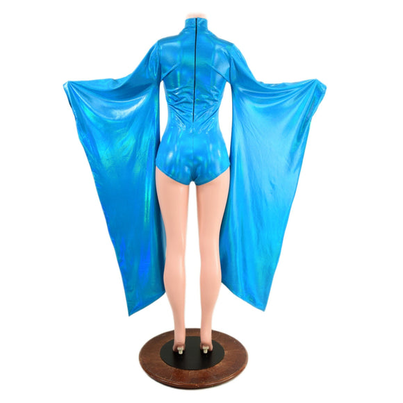 Futuristic Peacock Holographic Kimono Sleeve Romper - Coquetry Clothing