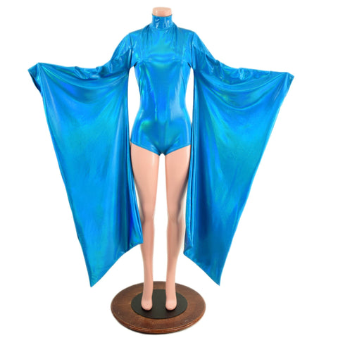 Futuristic Peacock Holographic Kimono Sleeve Romper Coquetry Clothing 