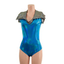 Peacock Holographic Siren Cut Romper, Disco Collar, and Discoball Applique - Coquetry Clothing