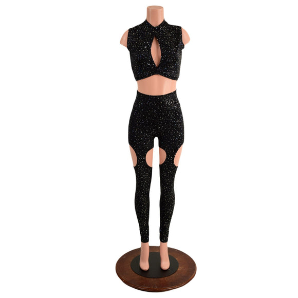 Star Noir Garter Style Leggings and Keyhole Top Set - Coquetry Clothing
