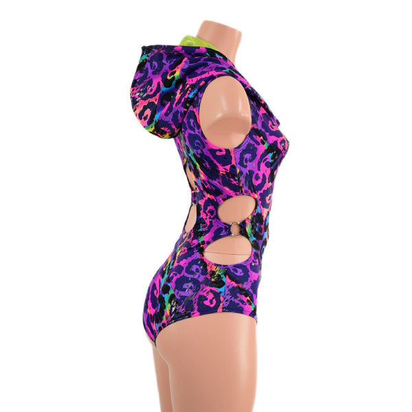 Rainbow Leopard Hooded O-Ring Romper with Siren Cut Leg - 3