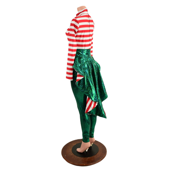 2PC Christmas Elf Zipper Back Catsuit and Tuxedo Back Belt Set - Coquetry Clothing