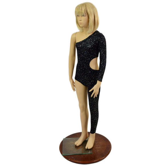 Girls Asymmetrical Star Noir Catsuit with Cutout - Coquetry Clothing