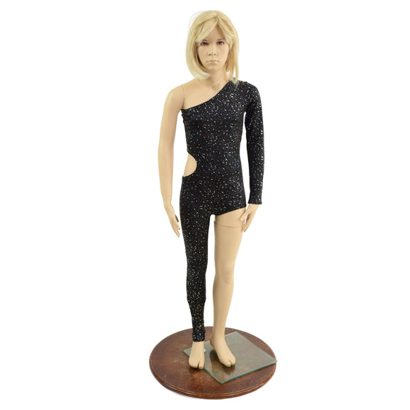 Girls Asymmetrical Star Noir Catsuit with Cutout - Coquetry Clothing