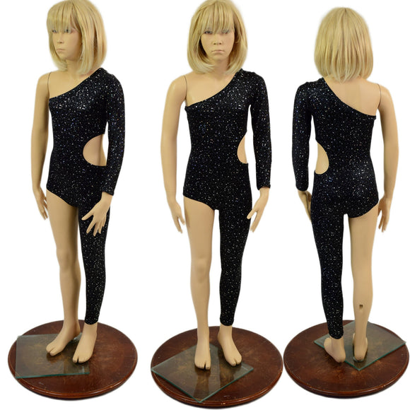 Girls Asymmetrical Star Noir Catsuit with Cutout - Coquetry Clothing