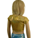 Girls Gold Sparkly Jewel Cap Sleeve Crop Top - Coquetry Clothing