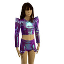 Girls High Waist Brief Cut Hip Ruffle Shorts and Sharp Shoulder Crop Top Set - Coquetry Clothing