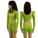 Girls High Waist Brief Cut Hip Ruffle Shorts and Sharp Shoulder Crop Top Set - Coquetry Clothing