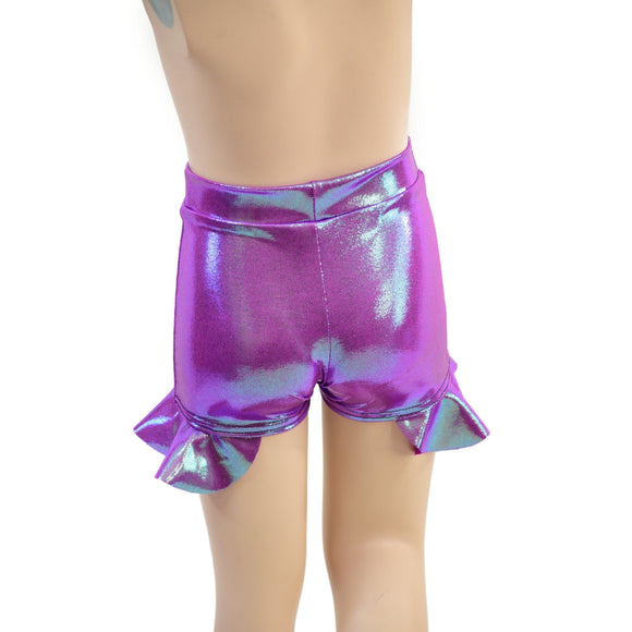 Girls High Waist Brief Cut Shorts with Hip Ruffles in Plumeria - Coquetry Clothing