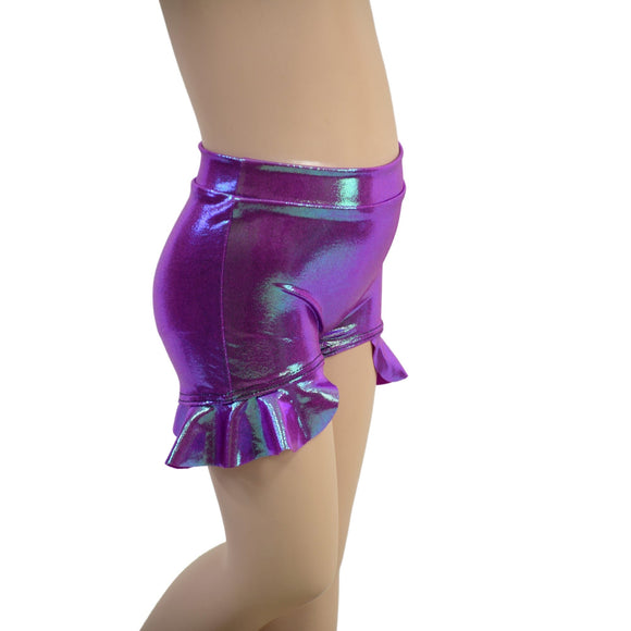 Girls High Waist Brief Cut Shorts with Hip Ruffles in Plumeria - Coquetry Clothing