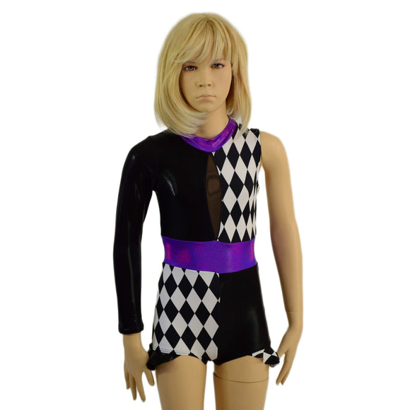 Girls Keyhole Romper with Quad Color Blocking, and One Sleeve - Coquetry Clothing