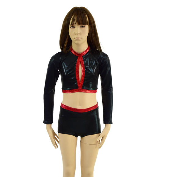 Girls Long Sleeve Keyhole Top and Brief Cut Shorts Set - Coquetry Clothing