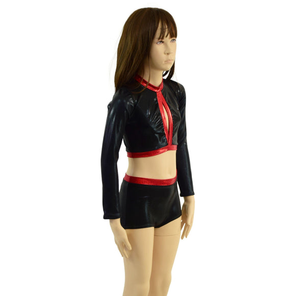Girls Long Sleeve Keyhole Top and Brief Cut Shorts Set - Coquetry Clothing