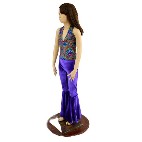 Girls Monroe Style Bell Bottom, Tie Back Halter Catsuit - Coquetry Clothing